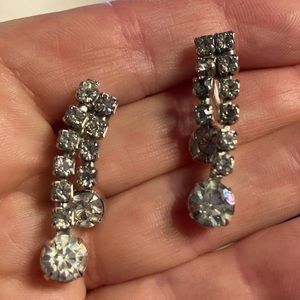 Estate Rhinestone Dangle Drop Screw Back Earrings